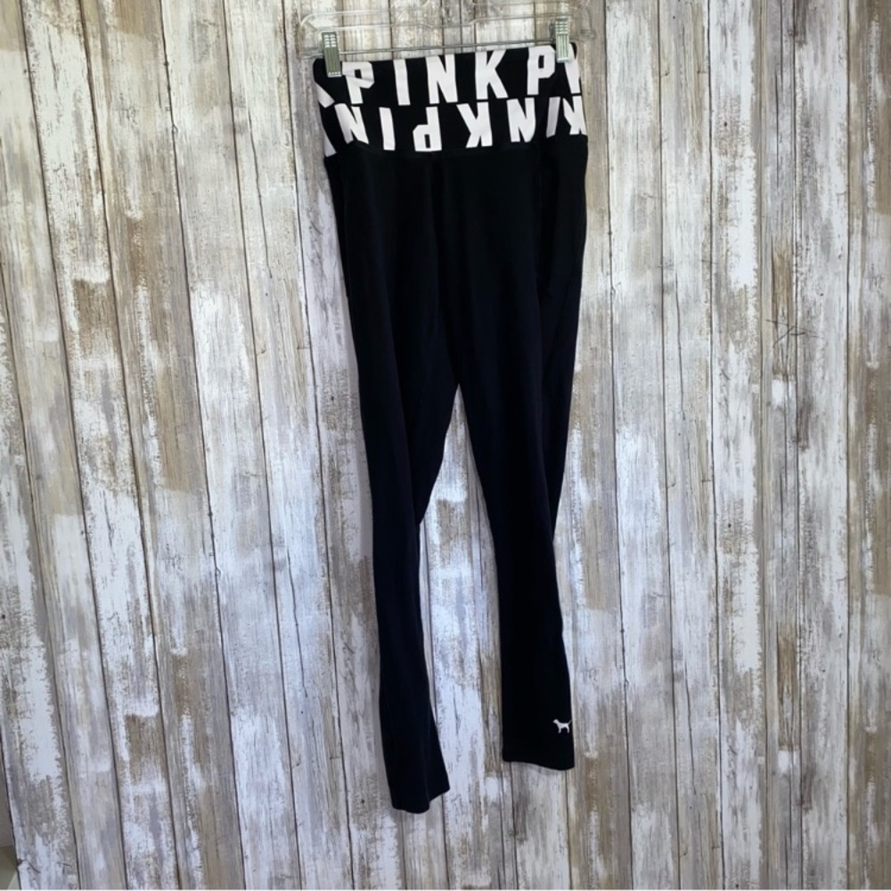 Pink Black Banded Logo Leggings